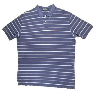 Polo Ralph Lauren Polo Shirt Mens 2XL Blue Stripes Red Pony Logo Casual Preppy